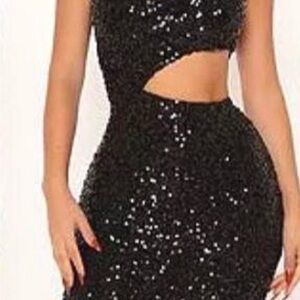 Fashion Nova Black Sequin One Shoulder Dress